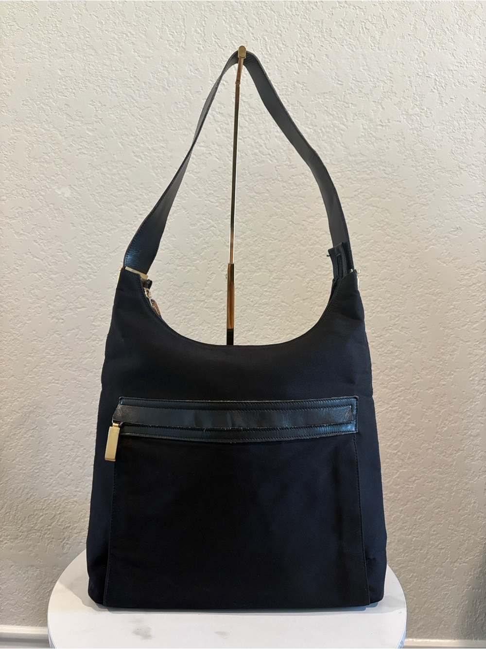 Salvatore Ferragamo Black Shoulder Canvas Hobo Bag